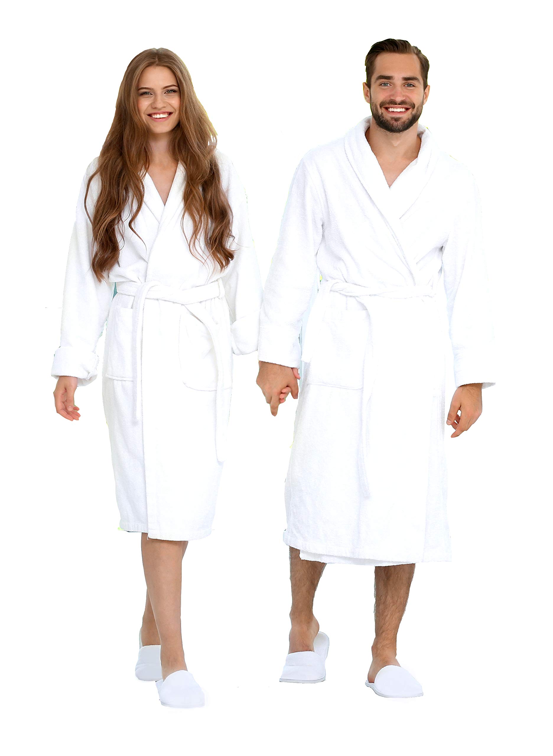 BIOLINEN Premium 100% Cotton Terry Unisex Bath Robe - Men & Women Spa Robe with FREE Slippers