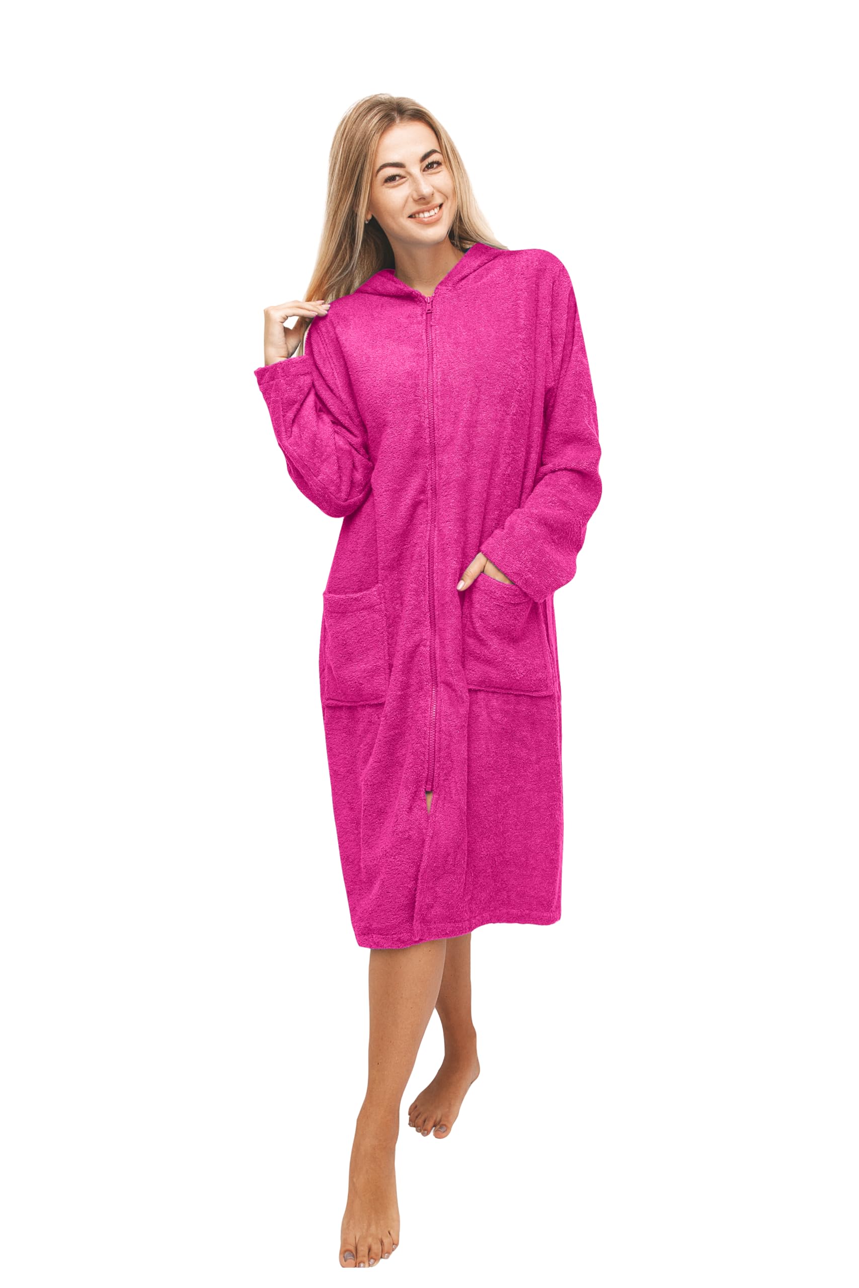 ALLEN & MATE Unisex Bathrobe with Zip - Perfect for Men & Women | 100% Terry Cotton Towelling | Hooded Drying Dressing G