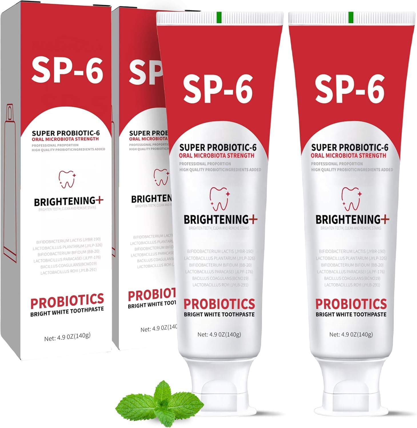 SP-6 Probiotic Whitening Toothpaste for Teeth Whitening and Gum Health - Enamel-Safe, Fluoride-Free, Fresh Mint Flavor -
