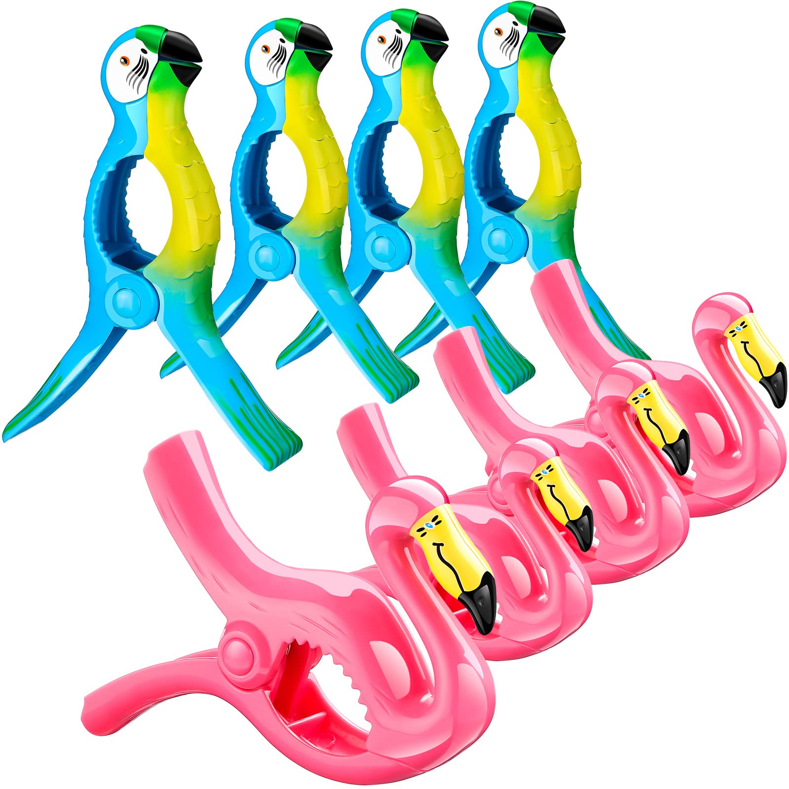 Heavy Duty Flamingo Parrot Beach Towel Clips for Chairs Towels, Pink/Blue/Flamingo/Parrot, Portable Jumbo Size Pool and
