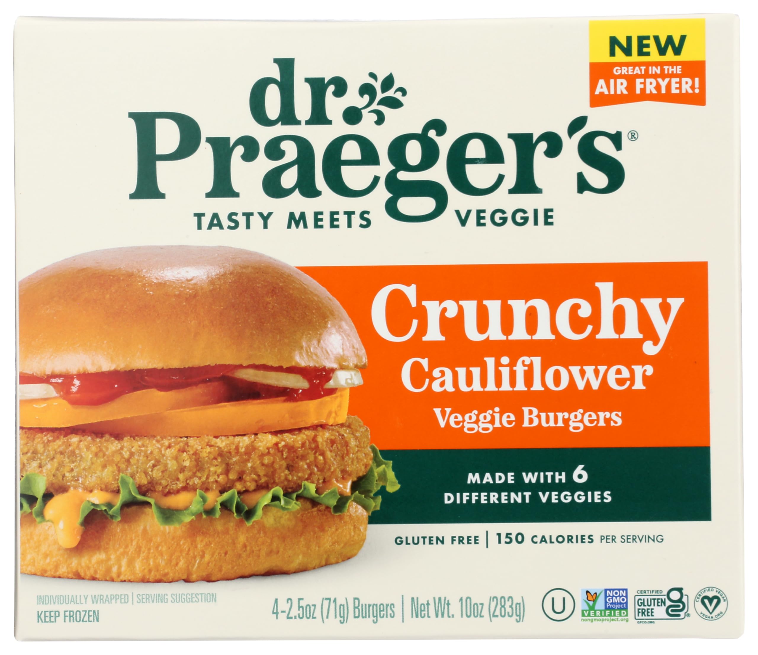 Dr Praeegers Crunchy Cauliflower Veggie Burgers, Healthy Snack for Weight Watchers at Home or On-the-Go, Low Carb and Gl