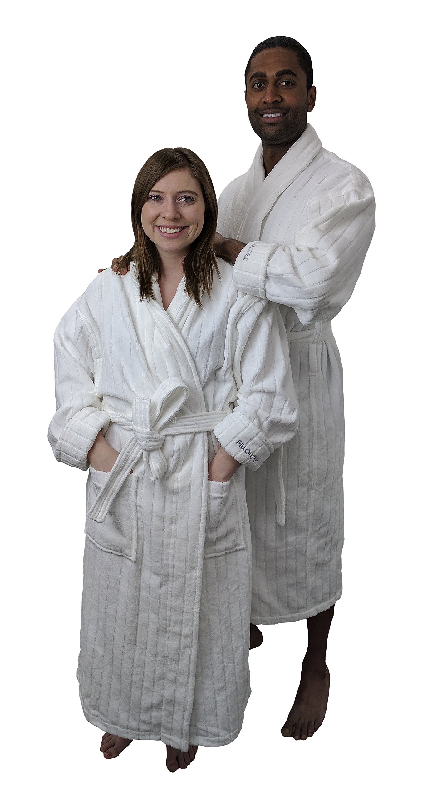 Pillowtex Men's Robe – Luxury Resorts, White Stripe, 100% Velour Cotton